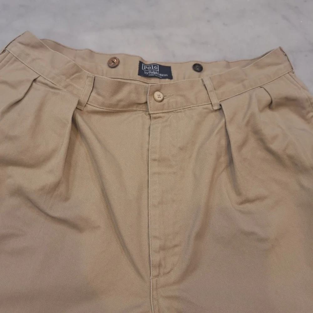 Vtg Polo Ralph Lauren Chino Pants Sz 34x36(32×27) Pleated Cuffed USA Made Preppy
